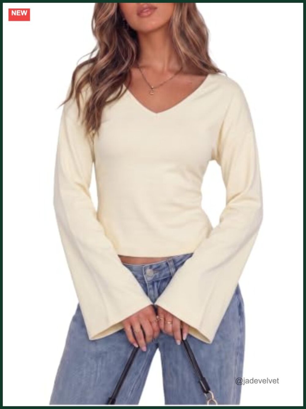 Women's V Neck Bell Sleeve Long Sleeve Blouse 92% Polyester 8% Elastane